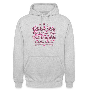 Octobre Rose , Tout Ensemble Je Soutiens La cause - Sweat-shirt à capuche unisexe - gris clair chiné - Devant - Alina (178cm) & Michal (187cm)