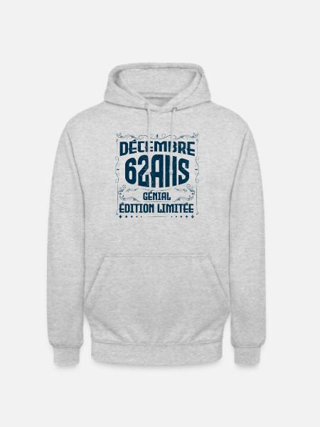 DÉCEMBRE 62 Ans | Édition limitée - Sweat-shirt à capuche unisexe - gris clair chiné