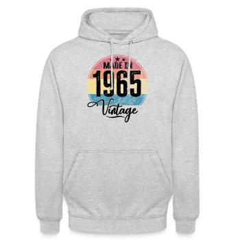 Millésime Fabriqué en 1965 Année de naissance 1965 Anniversaire - Sweat-shirt à capuche unisexe - gris clair chiné - Devant - Alina (178cm) & Michal (187cm)