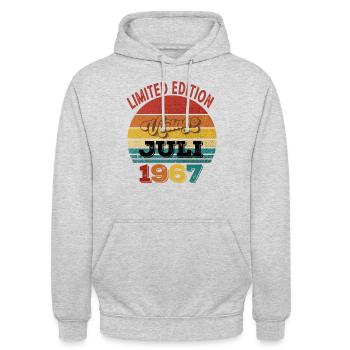 56. Geburtstag Limited Edition juli 1967 - Unisex Hoodie - Hellgrau meliert - Vorne - Alina (178cm) & Michal (187cm)