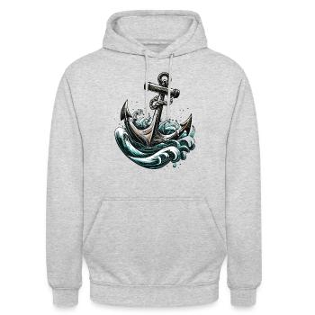 Ancre nautique rétro de navire - Sweat-shirt à capuche unisexe - gris clair chiné - Devant - Alina (178cm) & Michal (187cm)