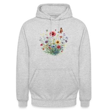 Boho Blumengarten Vintage Blumen Wildblumen - Unisex Hoodie - Hellgrau meliert - Vorne - Alina (178cm) & Michal (187cm)