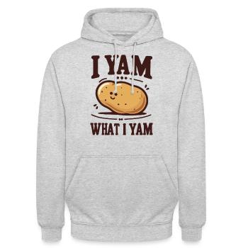 I Yam What I Yam Funny Potato - Sweat-shirt à capuche unisexe - gris clair chiné - Devant - Alina (178cm) & Michal (187cm)