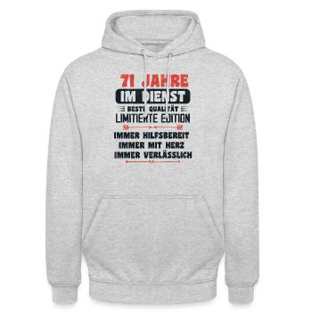 71 Jahre im Dienst 71 Jähriges Dienstjubiläum - Unisex Hoodie - Hellgrau meliert - Vorne - Alina (178cm) & Michal (187cm)