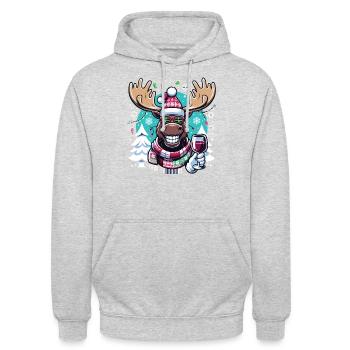 Elch Rentier Weihnachten Wein - Unisex Hoodie - Hellgrau meliert - Vorne - Alina (178cm) & Michal (187cm)