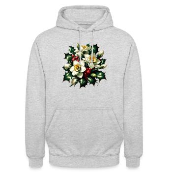 Holly and Narcissus December Birth Month Flowers - Unisex Hoodie - light heather grey - Front - Alina (178cm) & Michal (187cm)