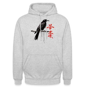 Shodo crow calligraphy artistry - Unisex Hoodie - light heather grey - Front - Alina (178cm) & Michal (187cm)