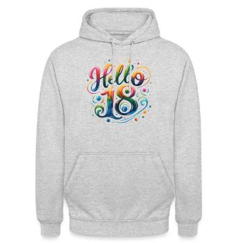 Hello 18 18th Birthday - Unisex Hoodie - light heather grey - Front - Alina (178cm) & Michal (187cm)