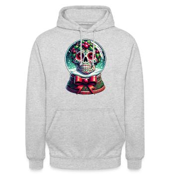 Yuletide Globe Totenkopf T-Shirt Weihnachtsstimmung und - Unisex Hoodie - Hellgrau meliert - Vorne - Alina (178cm) & Michal (187cm)
