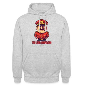 Du siehst verdächtig aus, Autoritäts Übungsleiter - Unisex Hoodie - Hellgrau meliert - Vorne - Alina (178cm) & Michal (187cm)