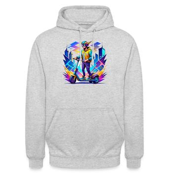 Cadeau Rider Trottinette Électrique Scooter Hero - Sweat-shirt à capuche unisexe - gris clair chiné - Devant - Alina (178cm) & Michal (187cm)