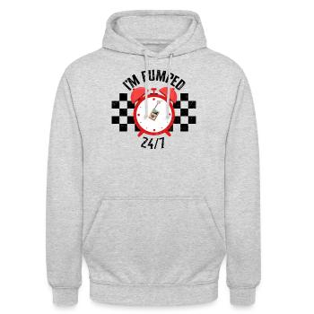 Diabetes-Bewusstseins-Shirt, Ich bin 24/7 aufgepumpt, - Unisex Hoodie - Hellgrau meliert - Vorne - Alina (178cm) & Michal (187cm)