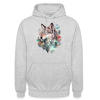 Loup tête de loup Nature nature sauvage aventure forêt Art - Sweat-shirt à capuche unisexe - gris clair chiné - Devant - Alina (178cm) & Michal (187cm)