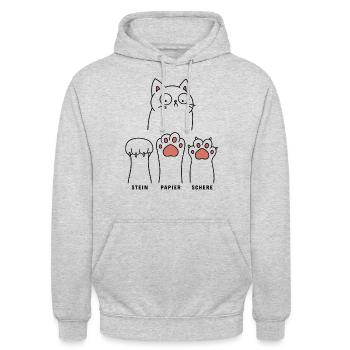 Verwirrte Katze Stein Papier Schere - Unisex Hoodie - Hellgrau meliert - Vorne - Alina (178cm) & Michal (187cm)