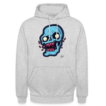 abstrakter blauer Totenkopf - Unisex Hoodie - Hellgrau meliert - Vorne - Alina (178cm) & Michal (187cm)