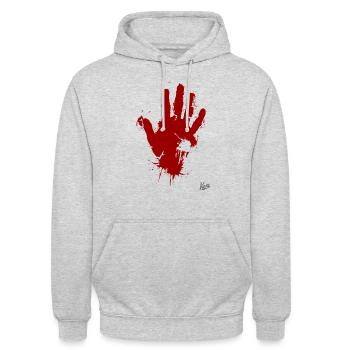 Couleur rouge Goutte à main - Sweat-shirt à capuche unisexe - gris clair chiné - Devant - Alina (178cm) & Michal (187cm)