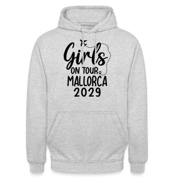 Girls On Tour Mallorca 2029 - Unisex Hoodie - Hellgrau meliert - Vorne - Alina (178cm) & Michal (187cm)
