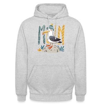 Moin Möwe in Mütze Ostsee und Nordsee Sprüche - Unisex Hoodie - Hellgrau meliert - Vorne - Alina (178cm) & Michal (187cm)