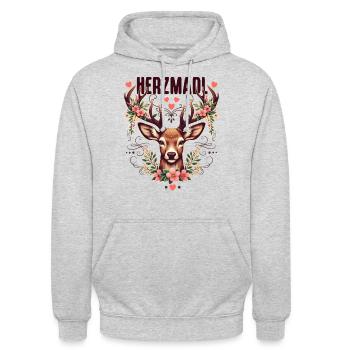 Trachtenshirt Damen Trachten T-Shirt Dirndl Outfit - Unisex Hoodie - Hellgrau meliert - Vorne - Alina (178cm) & Michal (187cm)