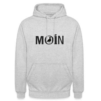 Moin mit der Möwe Nordsee Ostsee - Unisex Hoodie - Hellgrau meliert - Vorne - Alina (178cm) & Michal (187cm)