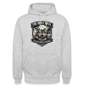 Wolfpack JGA: One Last Night of Freedom Emblem - Unisex Hoodie - Hellgrau meliert - Vorne - Alina (178cm) & Michal (187cm)