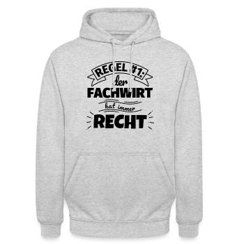Fachwirt Geschenke – Hat immer Recht - Unisex Hoodie - Hellgrau meliert - Vorne - Alina (178cm) & Michal (187cm)