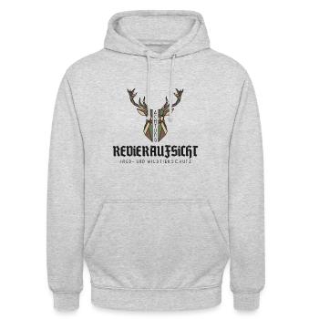 REVIERAUFSICHT HIRSCH WILD TIER JAGD JÄGER SPRUCH - Unisex Hoodie - Hellgrau meliert - Vorne - Alina (178cm) & Michal (187cm)