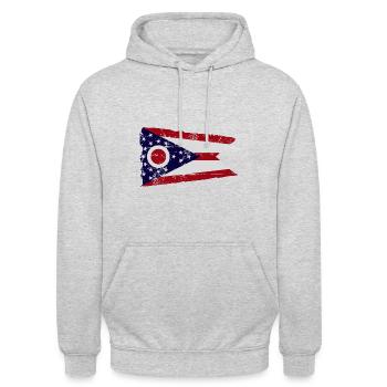 Ohio Flagge - Ohio Flag - Unisex Hoodie - Hellgrau meliert - Vorne - Alina (178cm) & Michal (187cm)