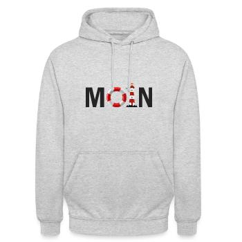 Moin mit dem Rettungsring und dem Leuchtturm Moin - Unisex Hoodie - Hellgrau meliert - Vorne - Alina (178cm) & Michal (187cm)