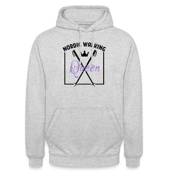 Reine de la marche nordique - Sweat-shirt à capuche unisexe - gris clair chiné - Devant - Alina (178cm) & Michal (187cm)