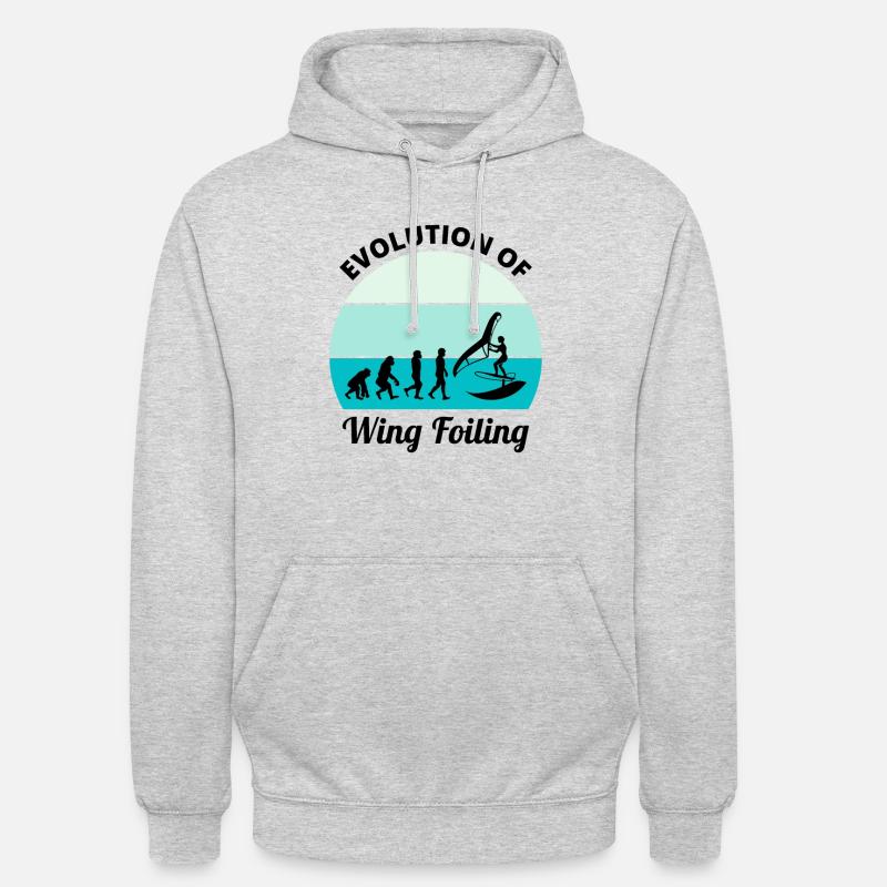 Wing Foiling Surfing Evolution Drôle - Sweat-shirt à capuche unisexe - gris clair chiné