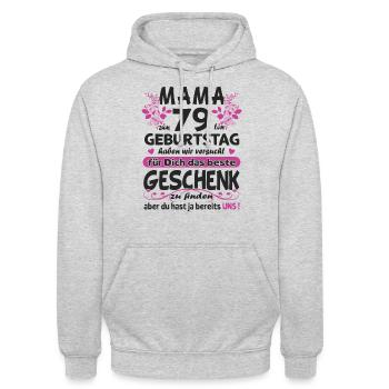 79. Geburtstag Sprüche lustig Frauen - Unisex Hoodie - Hellgrau meliert - Vorne - Alina (178cm) & Michal (187cm)