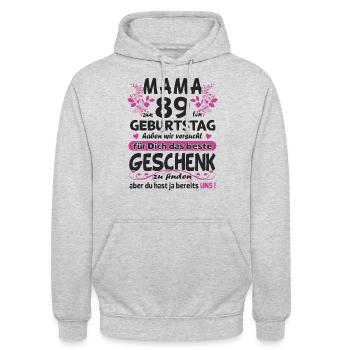 89. Geburtstag Sprüche lustig Frauen - Unisex Hoodie - Hellgrau meliert - Vorne - Alina (178cm) & Michal (187cm)