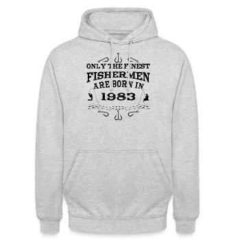 Pêcheur né en 1983 anniversaire - Sweat-shirt à capuche unisexe - gris clair chiné - Devant - Alina (178cm) & Michal (187cm)