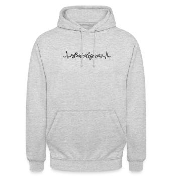 Parkett-Teppich Herzschlag Bodenlegerin - Unisex Hoodie - Hellgrau meliert - Vorne - Alina (178cm) & Michal (187cm)