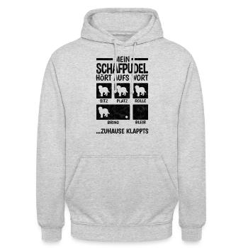 Schafpudel Hundetricks zotthaariger Hütepudel - Unisex Hoodie - Hellgrau meliert - Vorne - Alina (178cm) & Michal (187cm)