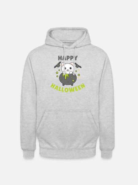 Cat Happy Halloween Cauldron Bat - Unisex Hoodie - light heather grey