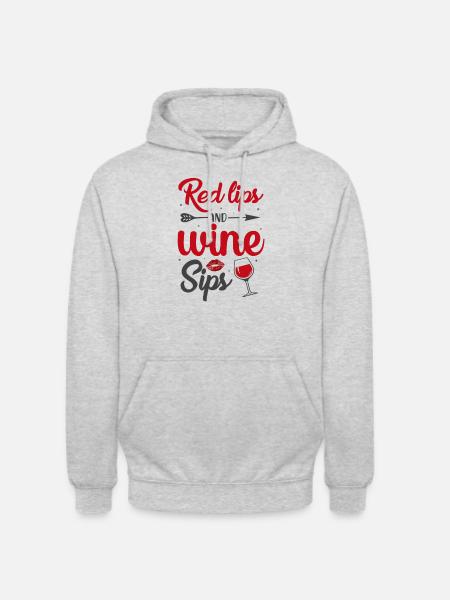 Lèvres rouges et vin - Sweat-shirt à capuche unisexe - gris clair chiné