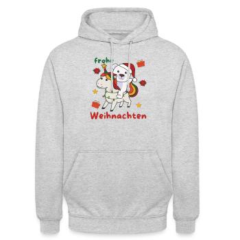 Weihnacht Einhorn Eisbär frohe Weihnachten Einhorn - Unisex Hoodie - Hellgrau meliert - Vorne - Alina (178cm) & Michal (187cm)