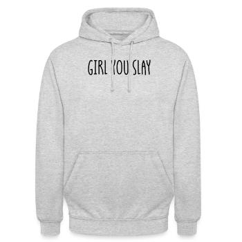 M�dchen, du t�tete Motivation Frauen M�dchen du t� - Unisex Hoodie - Hellgrau meliert - Vorne - Alina (178cm) & Michal (187cm)