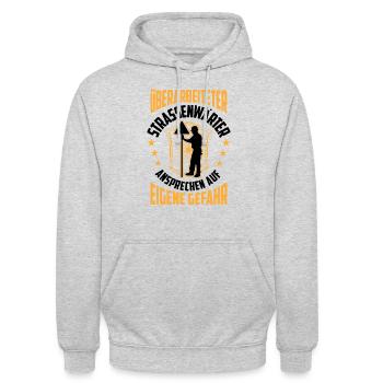 Überarbeiteter Straßenwärter Straßenwart - Unisex Hoodie - Hellgrau meliert - Vorne - Alina (178cm) & Michal (187cm)