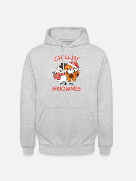 Red Panda Chillin with my snowmie snowman - Unisex Hoodie - light heather grey