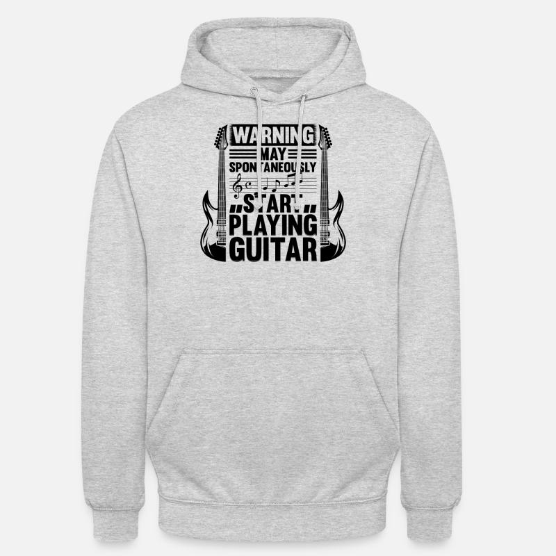 Varning kan spontant börja spela gitarr - Luvtröja unisex - ljusgråmelerad