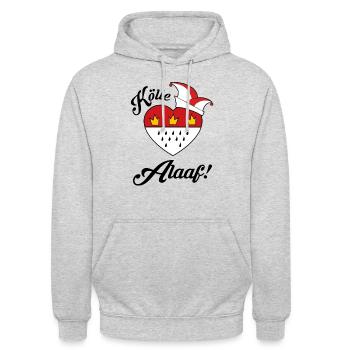 Karneval Kostüm Kölle Alaaf Herz Wappen Köln - Unisex Hoodie - Hellgrau meliert - Vorne - Alina (178cm) & Michal (187cm)