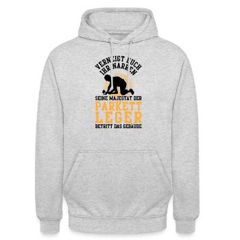 Parkettleger verneigt euch Fußbodenleger - Unisex Hoodie - Hellgrau meliert - Vorne - Alina (178cm) & Michal (187cm)
