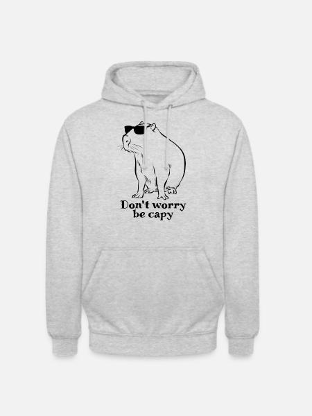 Ikke bekymre deg, vær capy - Capybara-tegning - skisse - Unisex-hettegenser - lysgrå melert