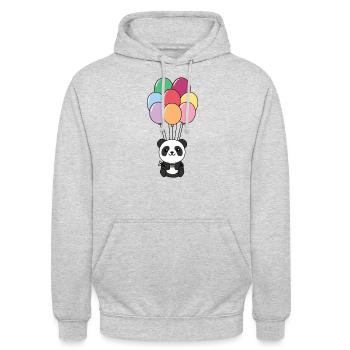 Panda flies upwards with colorful balloons - Unisex Hoodie - light heather grey - Front - Alina (178cm) & Michal (187cm)