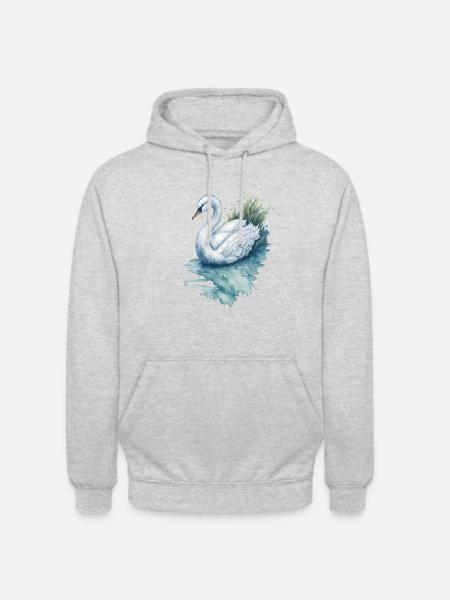 Anmutige Schwanen-Aquarellmalerei - Unisex Hoodie - Hellgrau meliert