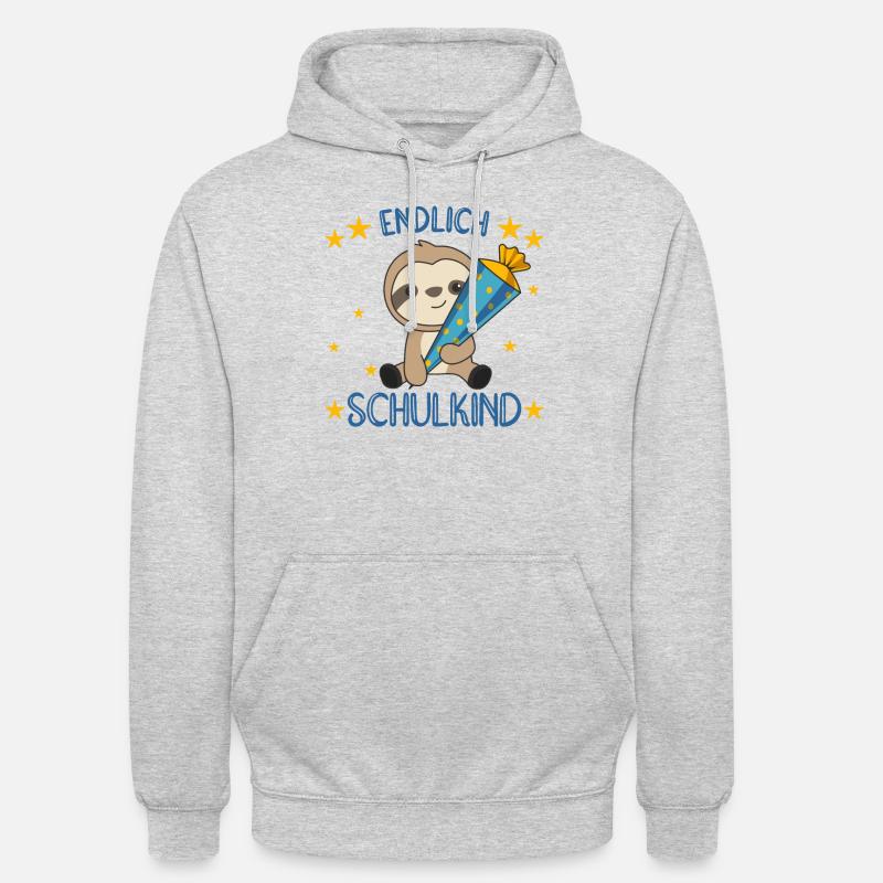 endlich Schulkind Einschulung Schule Faultier - Unisex Hoodie - Hellgrau meliert