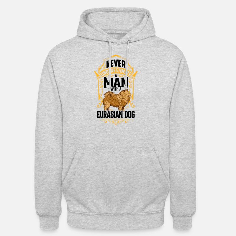 Mann mit Eurasier Eurasian Spitz - Unisex Hoodie - Hellgrau meliert